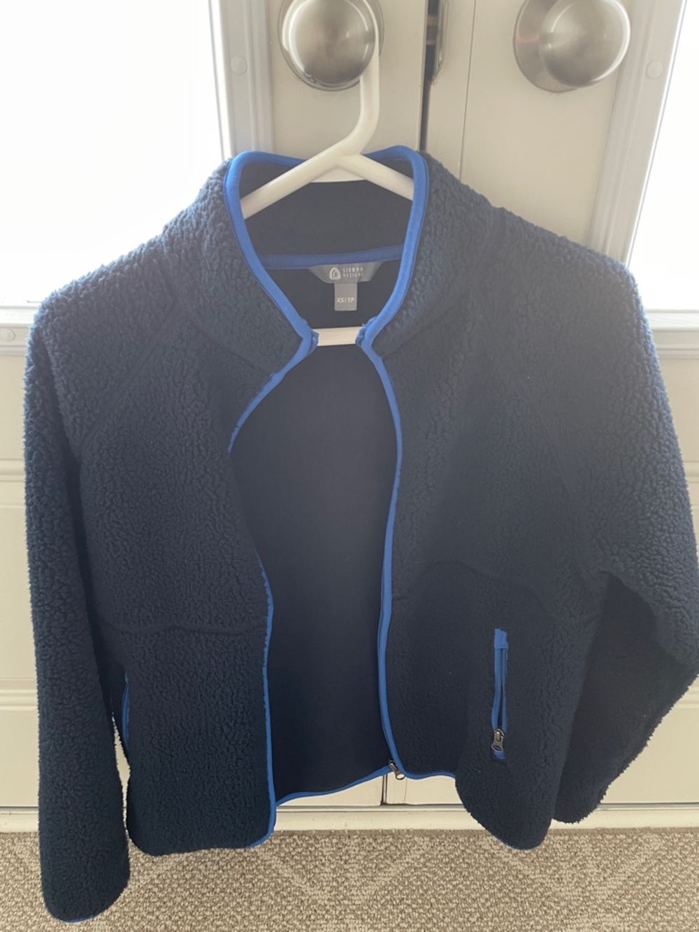 Black Sherpa Zip Jacket with Blue Trim